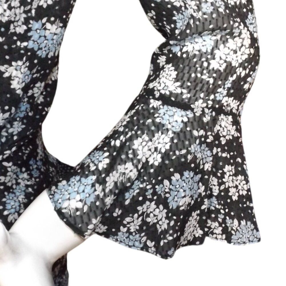 VERONICA BEARD Silk Dress, 6, Black/Floral, Semi-sheer, Mini/Short, 3/4 sleeves - Picture 8 of 15